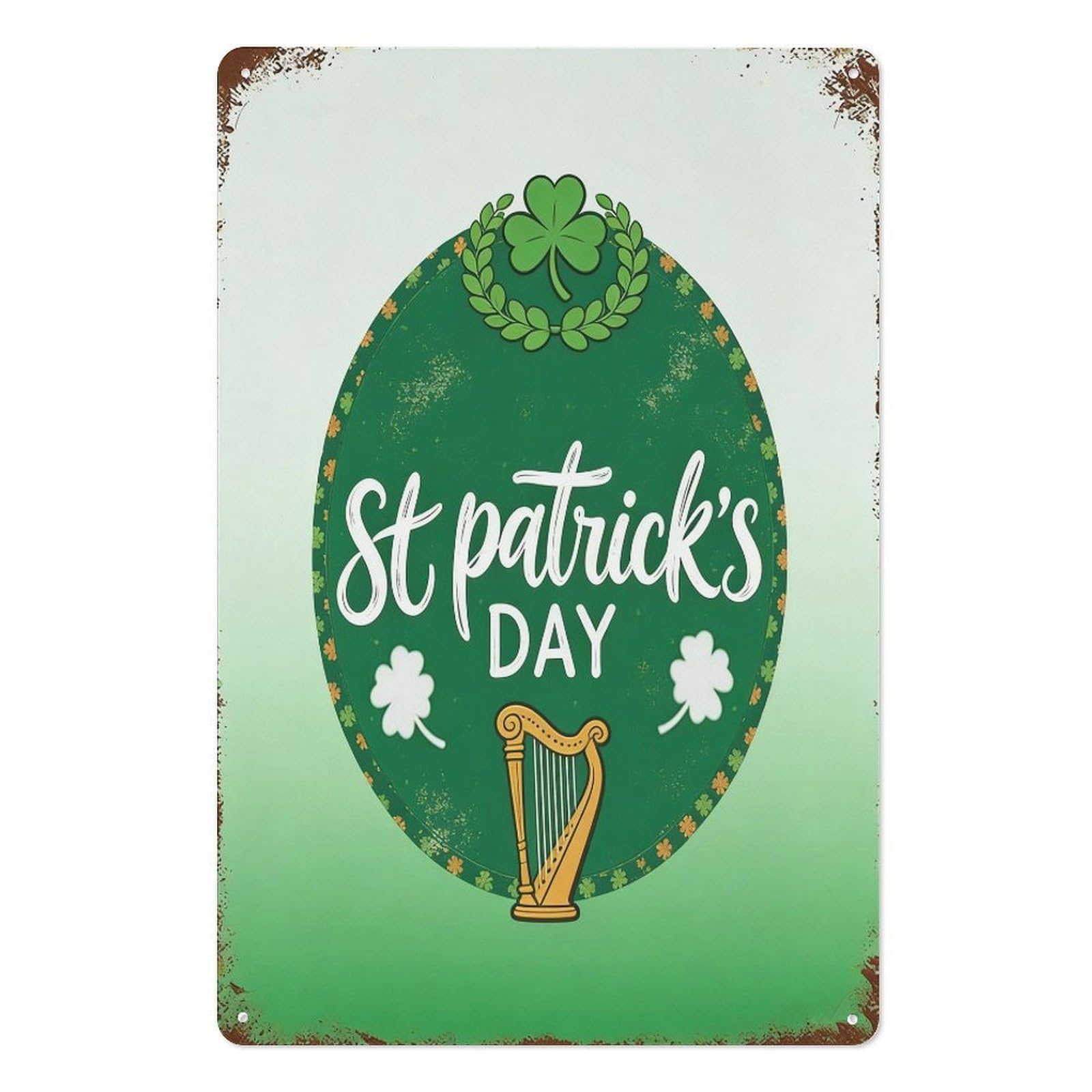 peiyeety St Patrick’s Day Metal Tin Sign 8x12 Inch, Vintage Shamrock Harp Pub Bar Wall Decor Plaque, Irish Holiday Wall Art