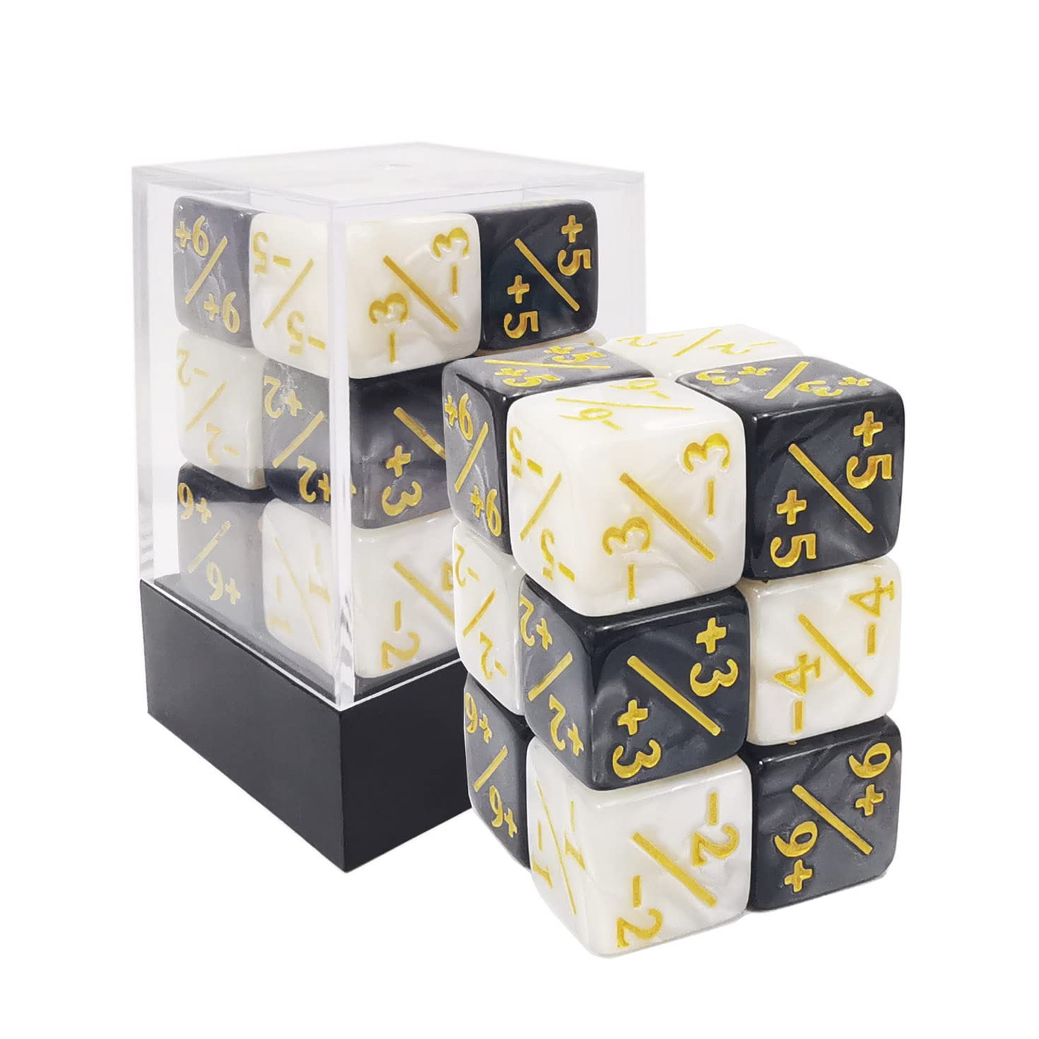 12pcs 16mm Positive and Negative D6 Dice Counters Set in Brick Box, Marble Token Dice Compatible with MTG, CCG, Car