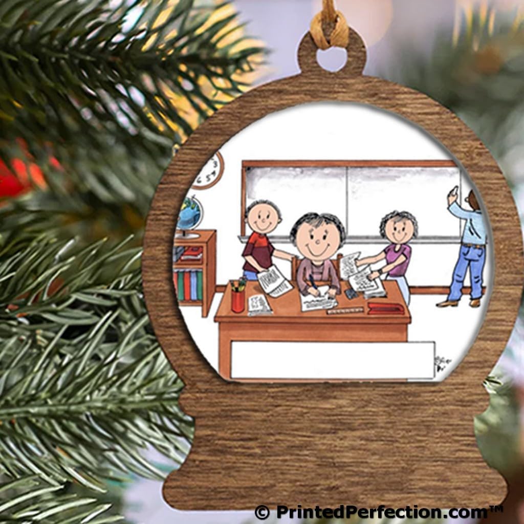 PrintedPerfection.com Personalized Teacher, High School - Female Wooden Snow Globe Shaped Christmas Ornament