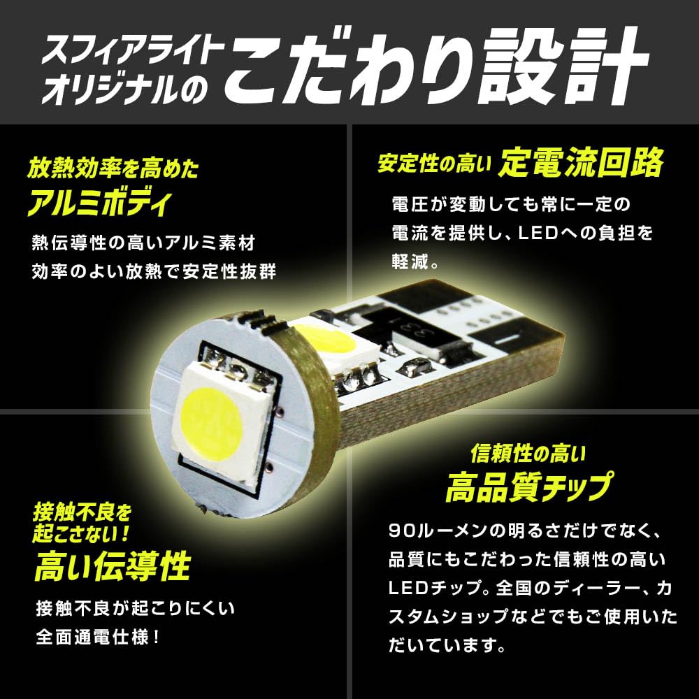Amazon | スフィアライト LEONID T10 LED バルブ キャンセラー内蔵 T10