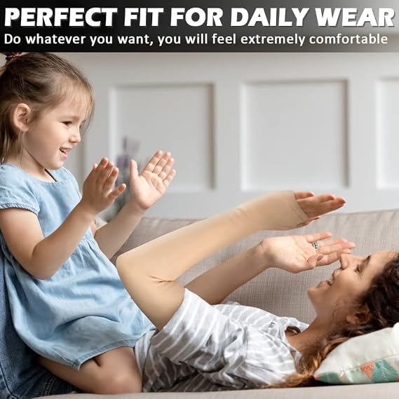 Ailaka Lymphedema Compression Arm Sleeve(Single) with Gauntlet for Men Women, 20-30 mmHg Medical Compression Arm Sleeve
