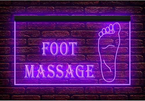 160026 - Letrero de neón con luz LED de neón para tienda de masaje de pies abiertos (12 x 8 pulgadas, morado)