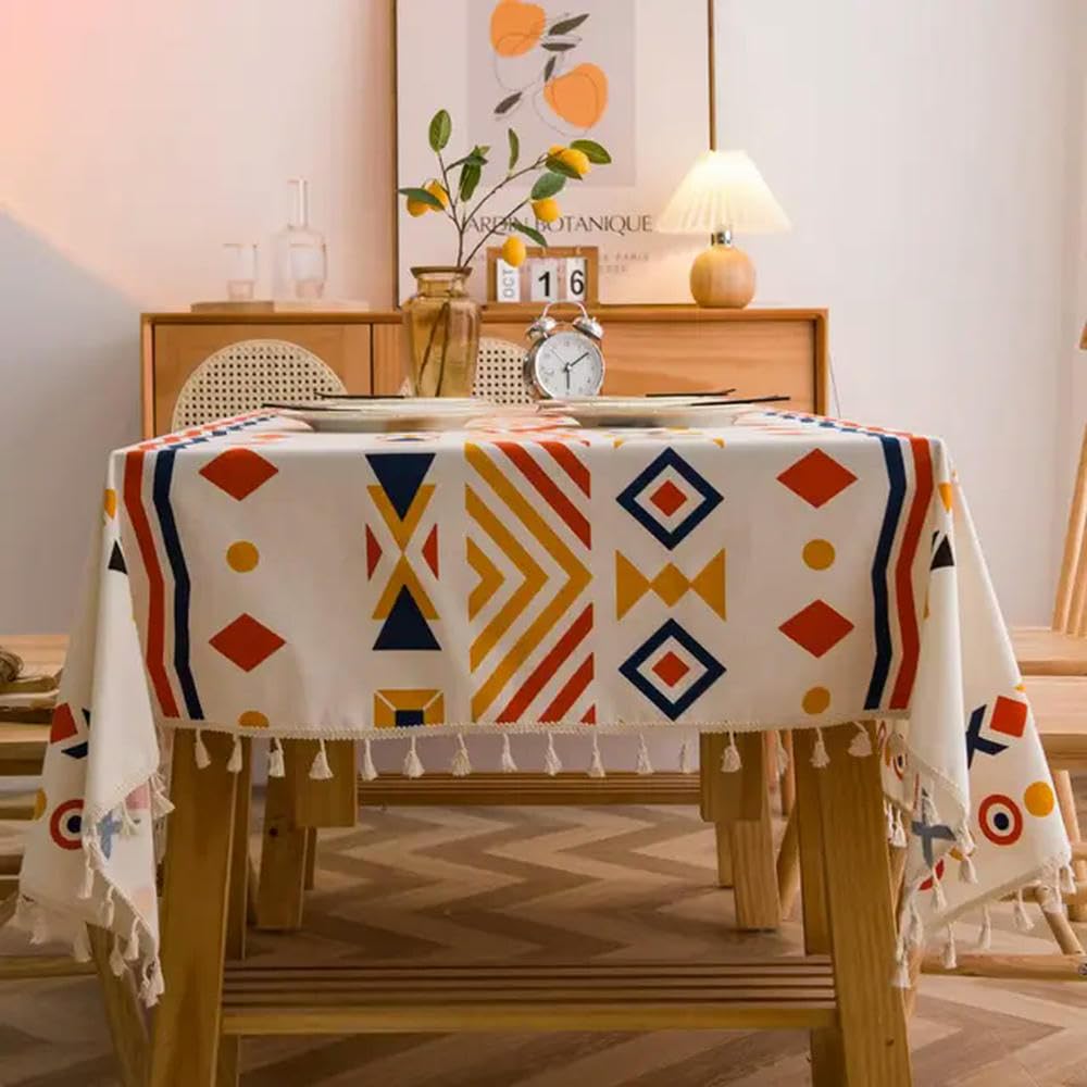 Mantel Bohemio de 120~300cm Mantel Resistente al Agua y al Aceite de Lino y algodón Mantel de Comedor para Acampar Mantel de Fiesta en casa