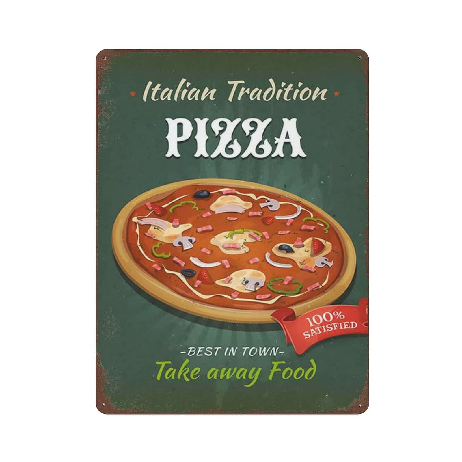 Metal Tin Sign Pizza Fast Food Vintage Tin Poster Metal Sign Wall Decoration Country Kitchen Home Garage Decor 16"x12"