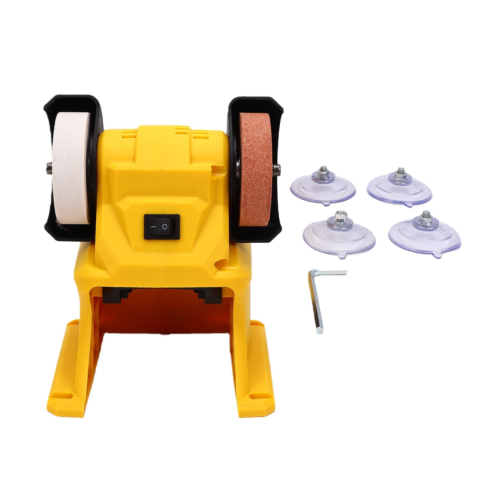 Mini Amoladora de Banco Inalámbrica con 4 Ventosas para Batería, Motor de Cobre de Imán Permanente, Muelas Dobles y Cubiertas de Protección contra Chispas