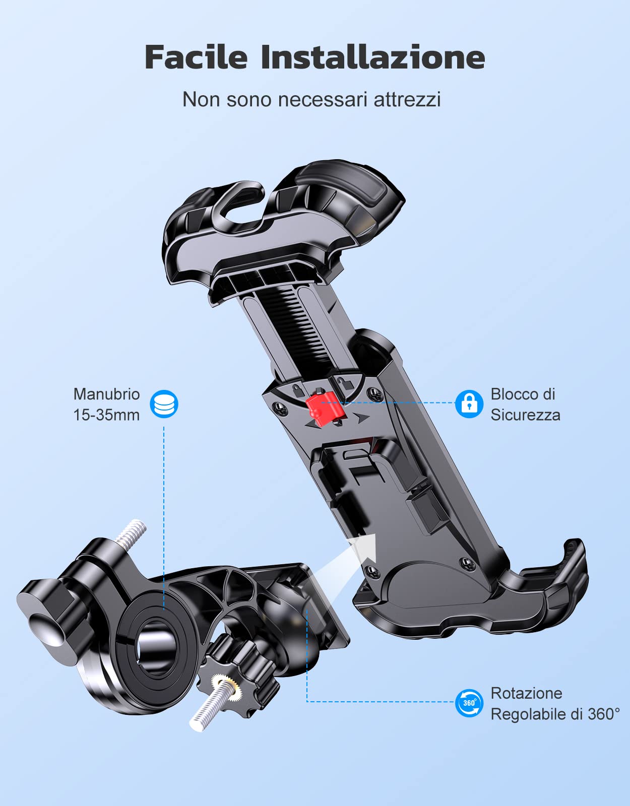Supporto Telefono Per Bici E Moto Mohard - Blocco Di Sicurezza, 360° Rotabile, Compatibile Con Smartphone 4.7''-6.8'' - Foto 10