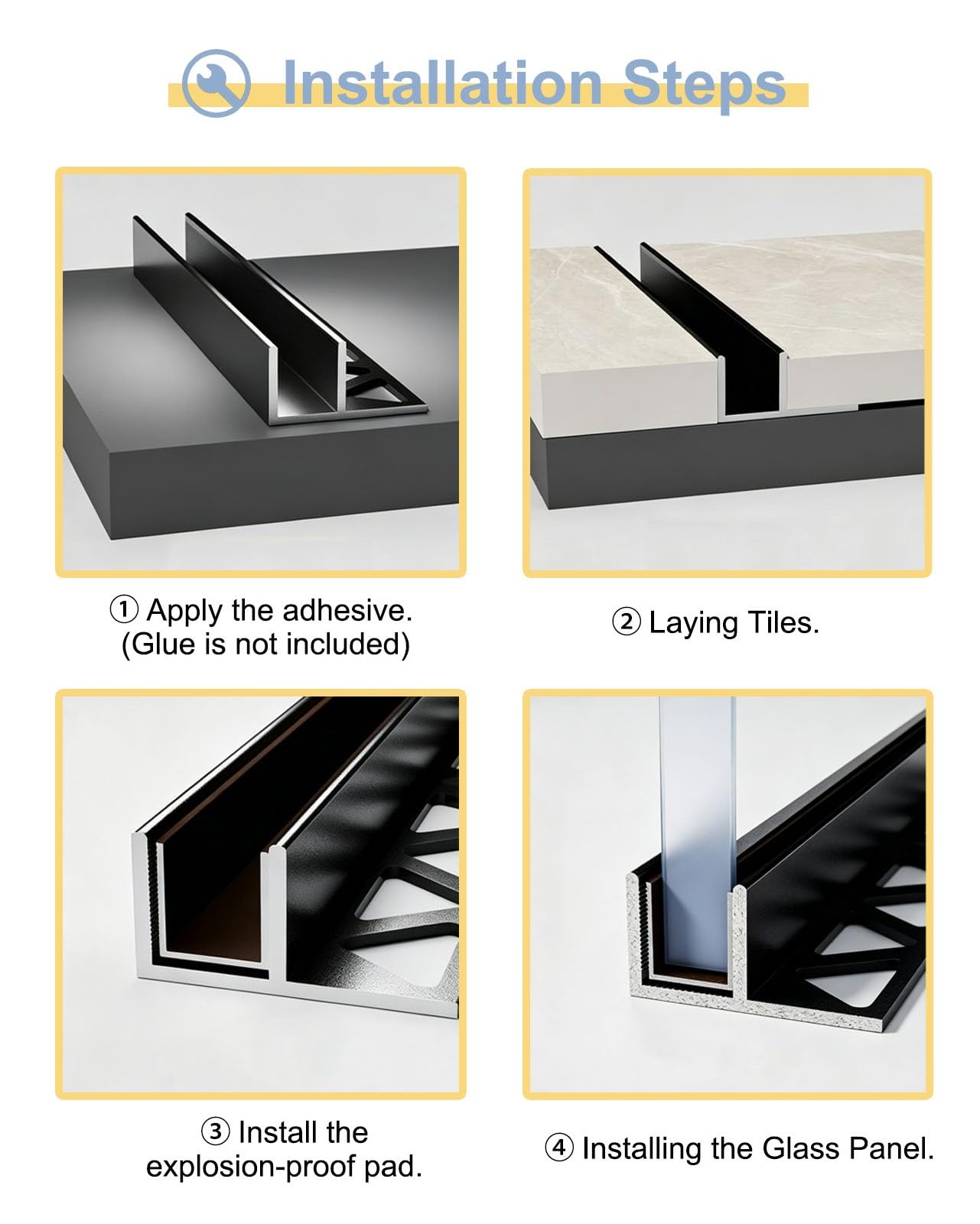 Profil Typu U do Szkła Aluminiowy Profil Typu F do Ścianek Szklanych | Dolny Profil Montażowy do Bezramowych Drzwi Prysznicowych Wpuszczany(Gray,L1.5m(4.9ft))