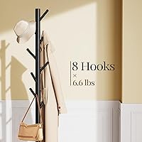 Vista 2 de Pipishell Perchero de Madera Resistente, Árbol de Abrigos de 3 Tamaños Ajustables con 8 Ganchos, Percheros para Pasillo de Entrada, Soporte