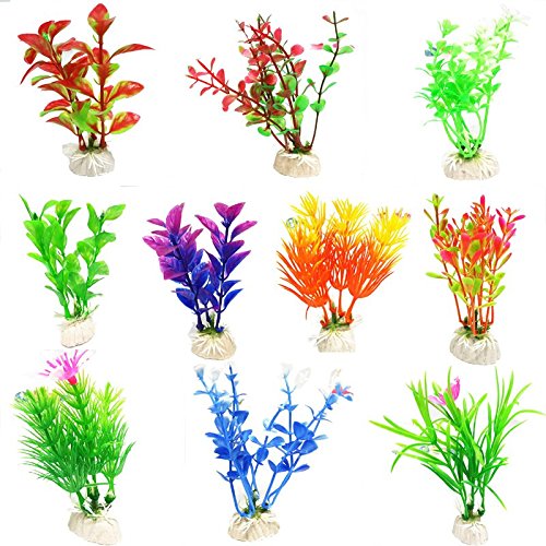 CNZ Assorted Color Aquarium Plastic Plant Decoration w Ceramic Base (10-Piece) (B01GIUTWXG) Amazon Price History, Amazon Price Tracker