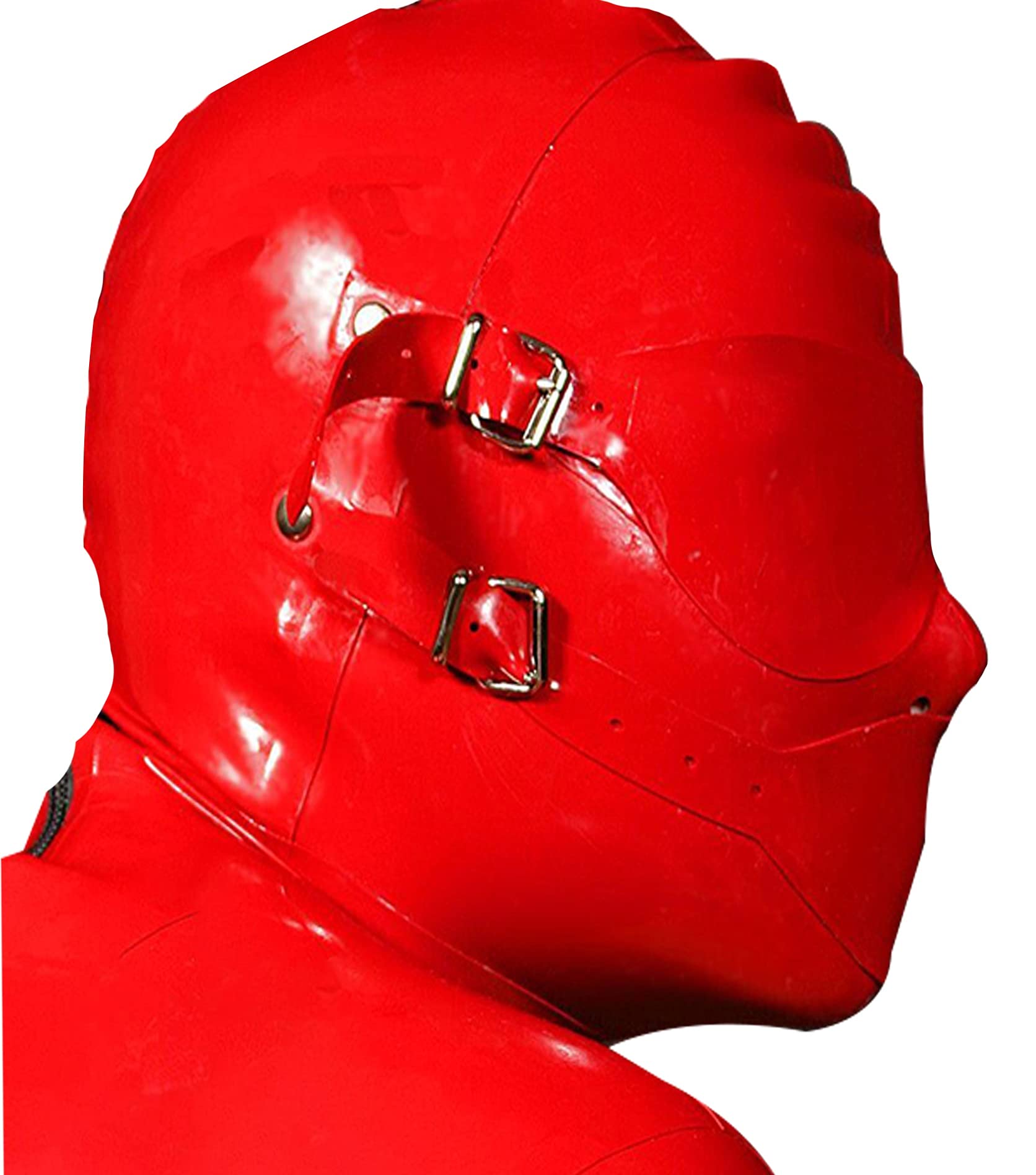 Sexy Erotik Rote Latex Bondage Maske Mit Abnehmbaren Augen und Mundaufklebern, Rückseitigem Reißverschluss, Fetisch BDSM Cosplay, Mode Liebhaber (XL)