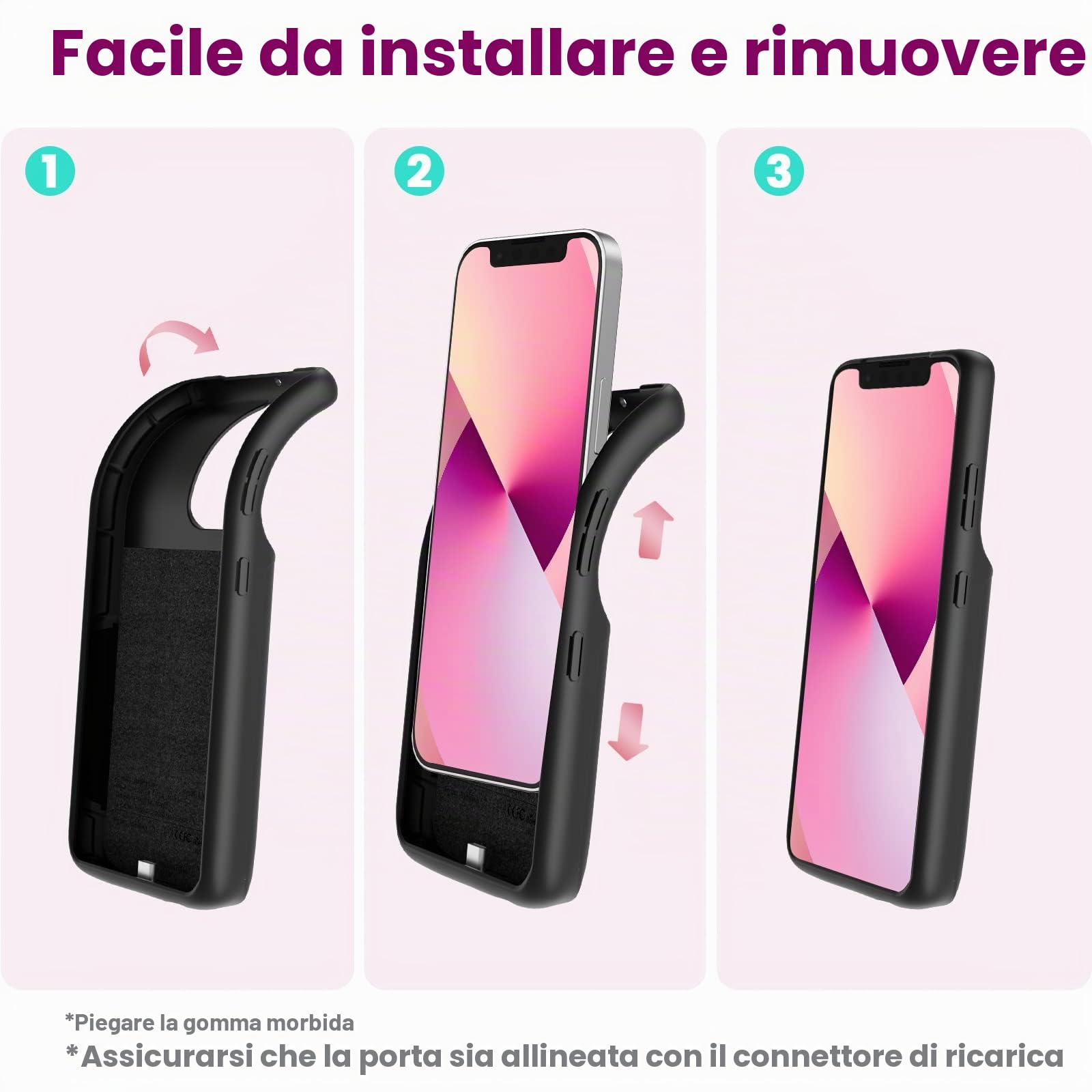 NEWDERY Custodia Batteria Per iPhone 12 Mini & 13 Mini, 4700mAh Protettiva Portatile, Ricaricabile Caricabatteria Estesa (5,4 ")