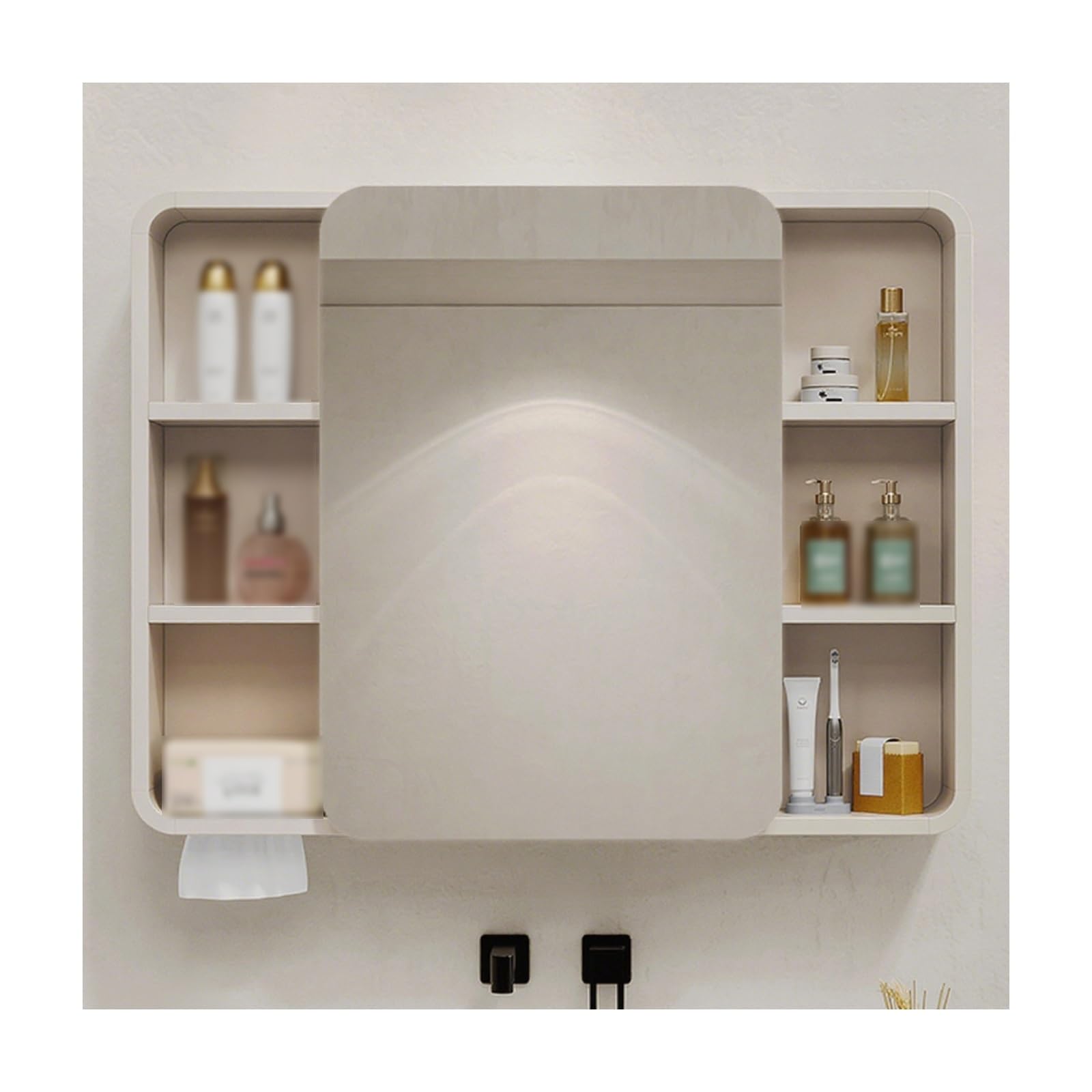BKSXSOP Wall-Mounted Bathroom Cabinet with Mirror - Space-Saving, Waterproof, Easy Installation, Convenient Storage (Milk Coffee, 90x70x13CM)