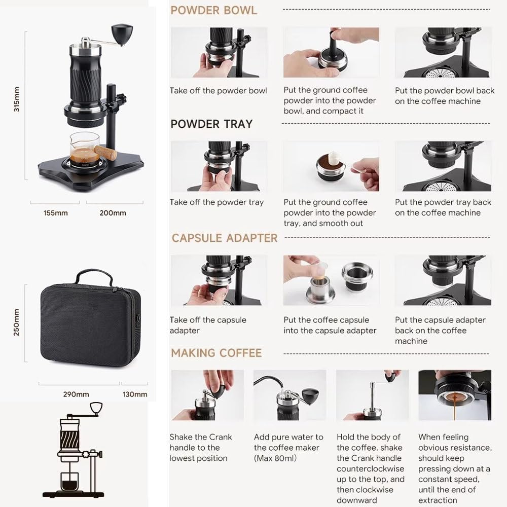 Manual Espresso Coffee Maker, Portable Coffee Machine, 9-12bar Variable Pressure, 100ml Water Tank Capacity, Removable Design, Easy Portability for Camping, Travel, Outdoor