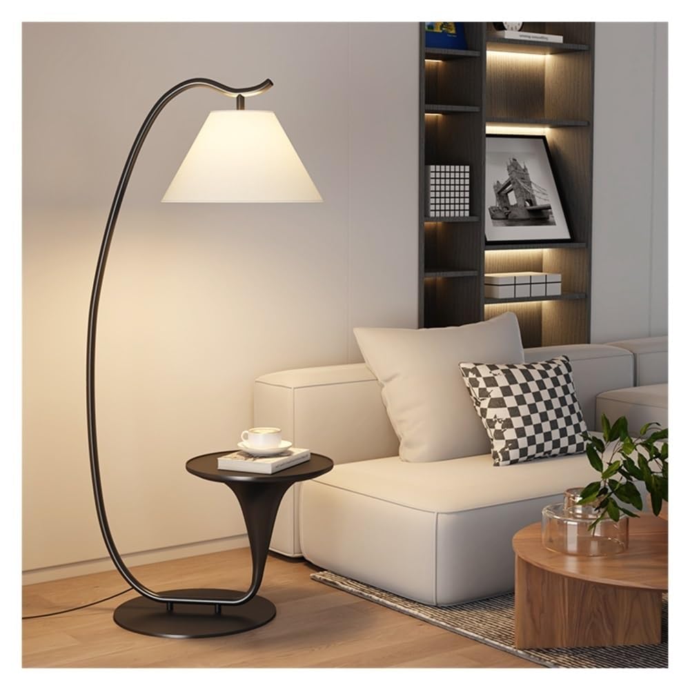 Jian1004 Floor Lamp, Modern Wood Bedside Table & LED Floor Lamp for Bedroom, Office(Black)