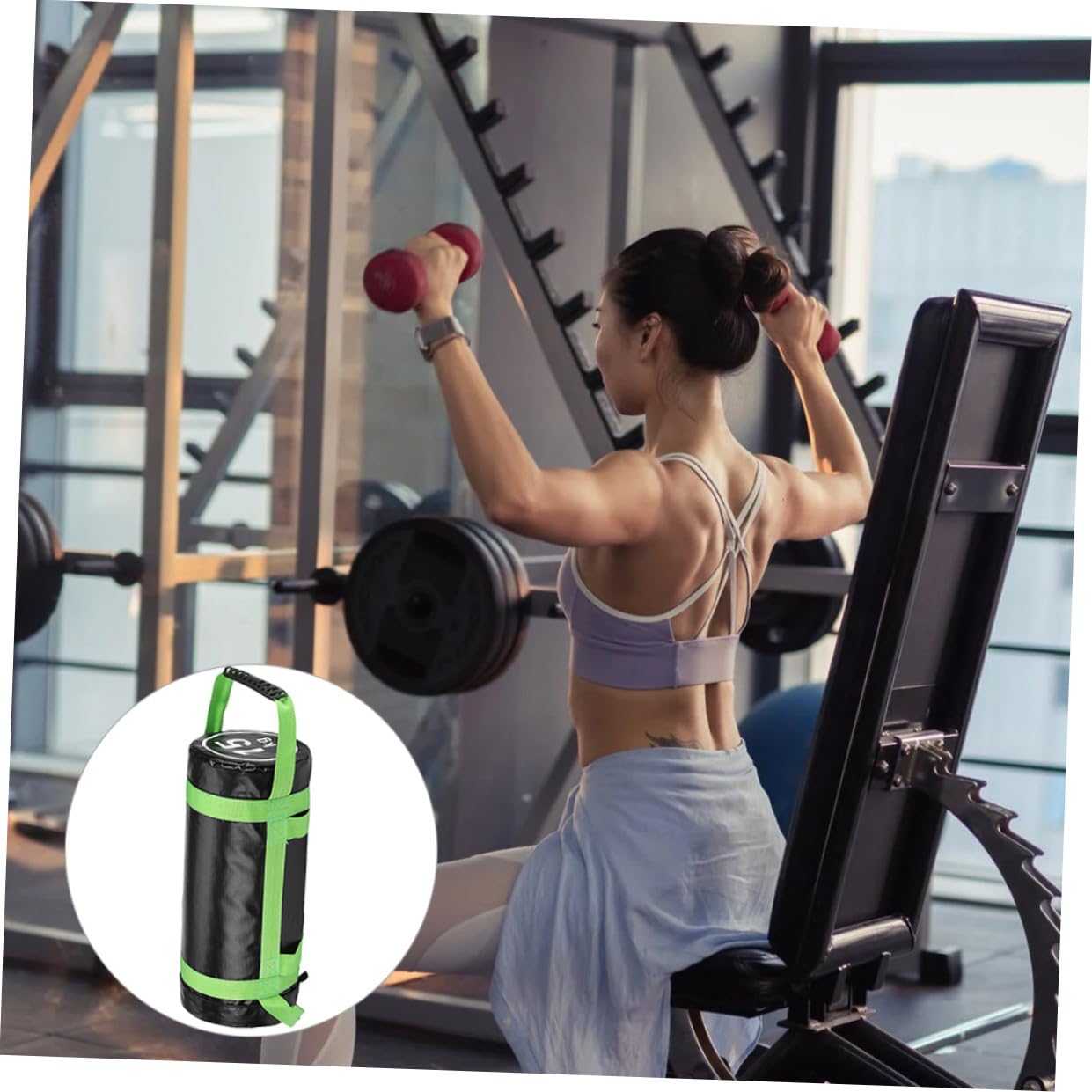 Beavorty Sandsack Kraft Power aus in Stoff PVC Tasche Trainings mit und Griffen Grün zur Steigerung der für Fitness und Krafttraining im Sport und Exercise
