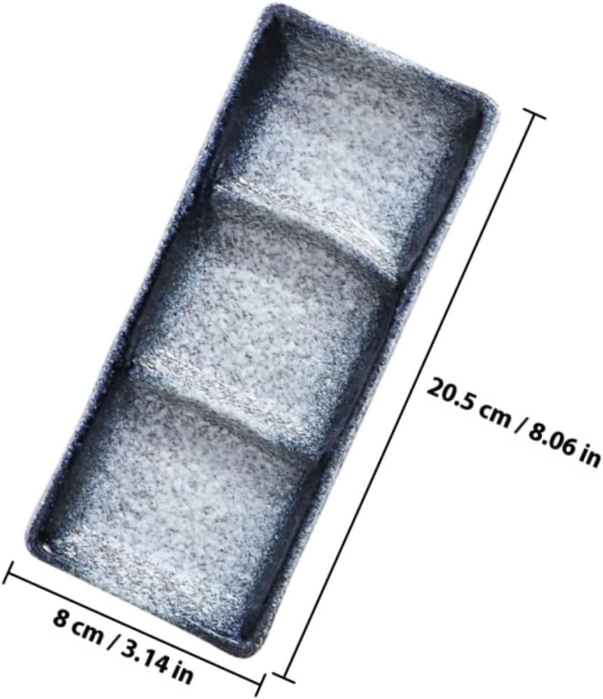 2Pcs Ceramic Three-Compartment Sauce Dishes Rectangular Japanese Style Sushi Plates for Condiments and Seasoning Food-Grade Material with Smooth Surface Assorted Dark and Blue