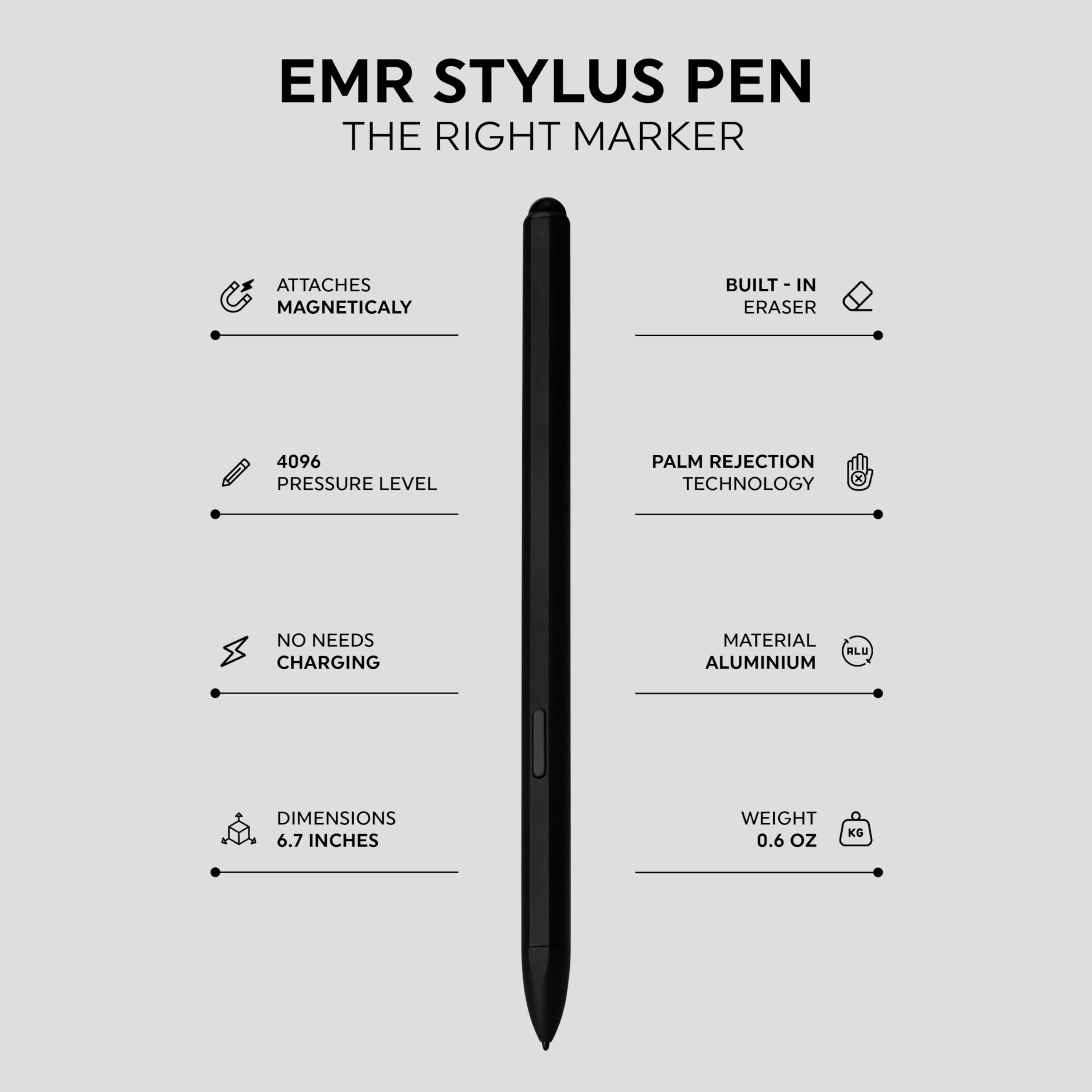 EMR Stylus Remarkable 2 Pen Replacement with Digital Eraser with 5 Tips – 4096 Pressure Sensitivity and Palm Rejection – High-Precision Digital Pen Compatible with Remarkable 2 Tablet