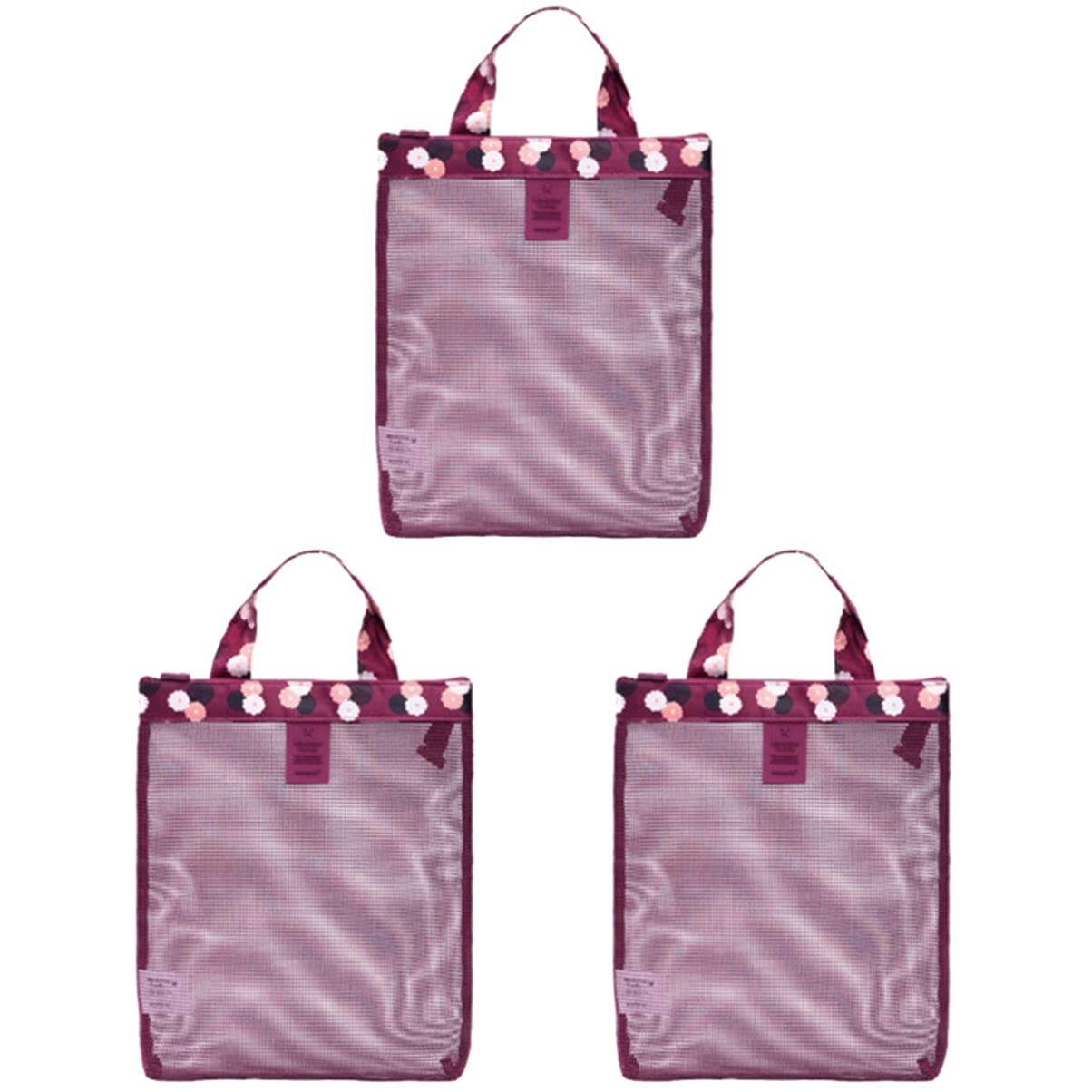 Zerodeko 3piezas Bolsa De Playa De Malla Para Natación y Actividades Familiares Resistente Al Agua Para Recoger Juguetes y Rojo Vino Flores Para Piscina Camping y Viajes
