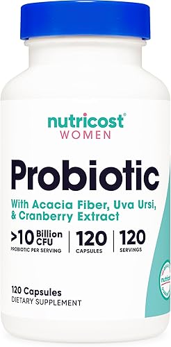 Nutricost Probiótico para mujeres 10 mil millones de UFC, 120 cápsulas – Complejo con fibra de acacia, Uva Ursi y extracto de arándano, sin OMG y