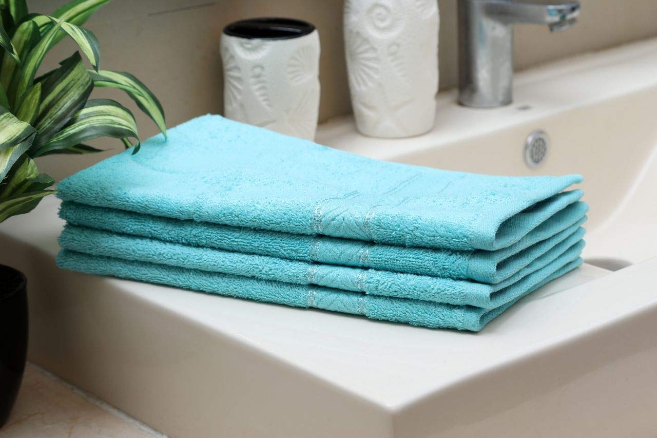 DIVINE OVERSEAS Premium Elegance 100% Cotton/Soft/Highly Absorbent / 450 GSM (Fresh Aqua, Pack of 4 Hand Towel Set) 1