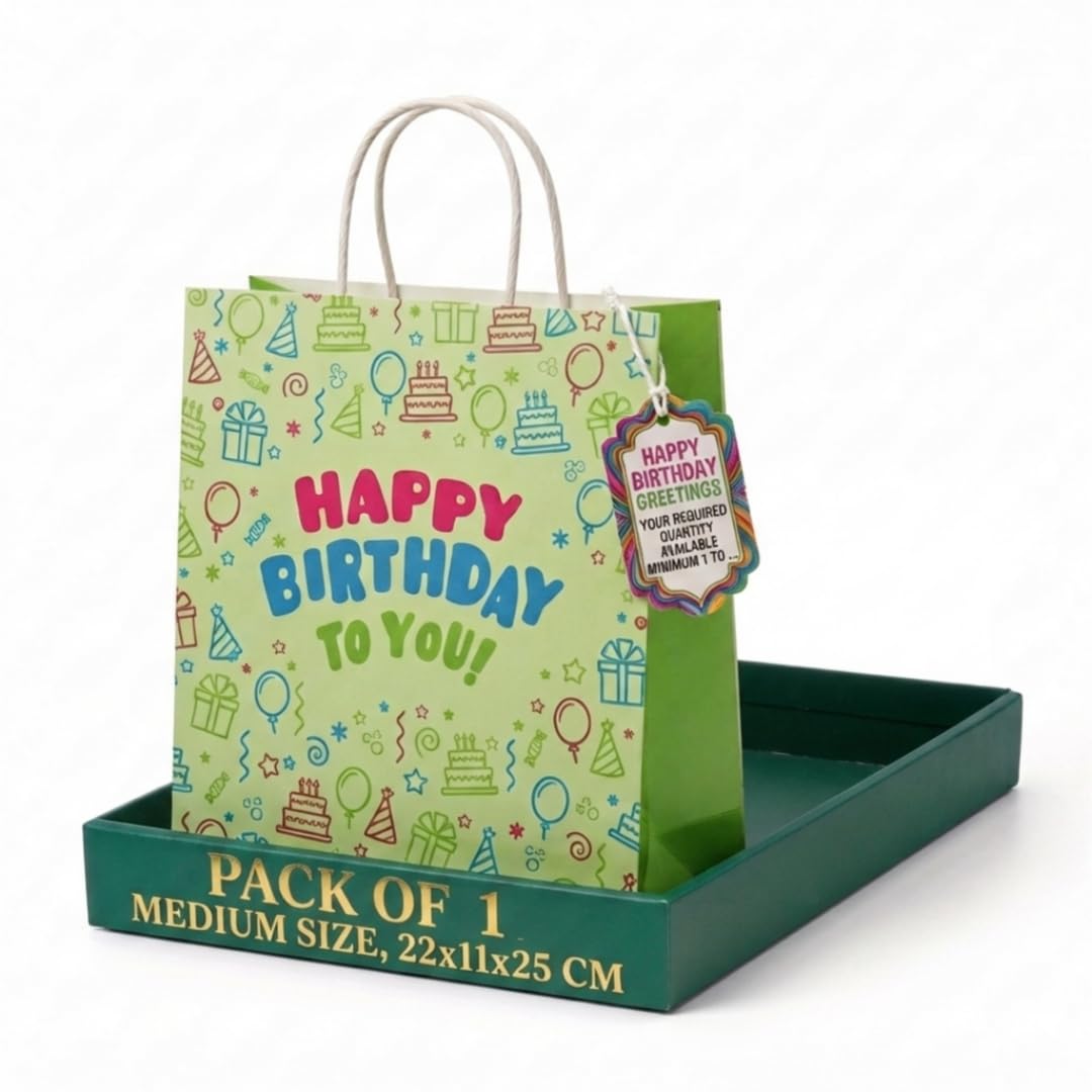 Happy Birthday Colourful Printed Craft Paper Carry Bags with Sturdy Handles Budget Friendly|Eco-Friendly Medium Size 22x11x26cm for Return Gifts Packing, Birthday Party. (1)-image-36