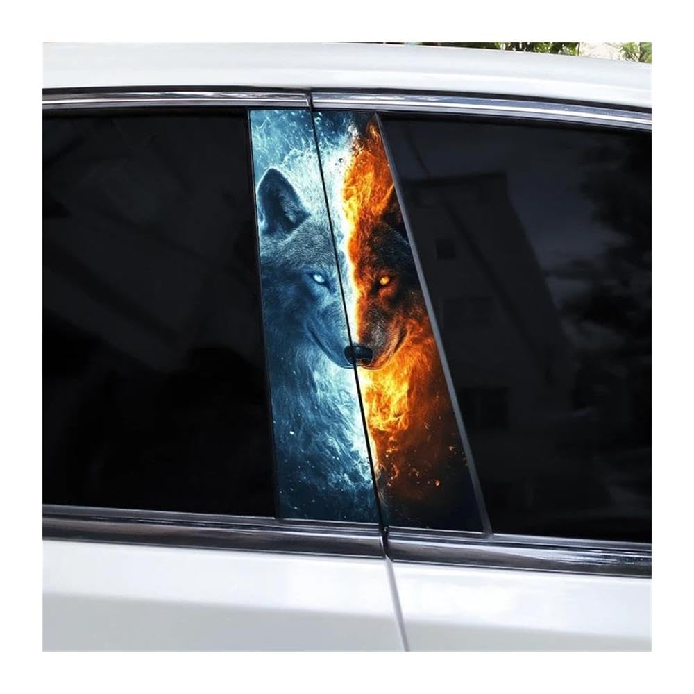 Body Parts 2pcs Car Center B-Pillar Waterproof Sticker DIY Vinyl Decals Burning Wolf Car Sticker(D)