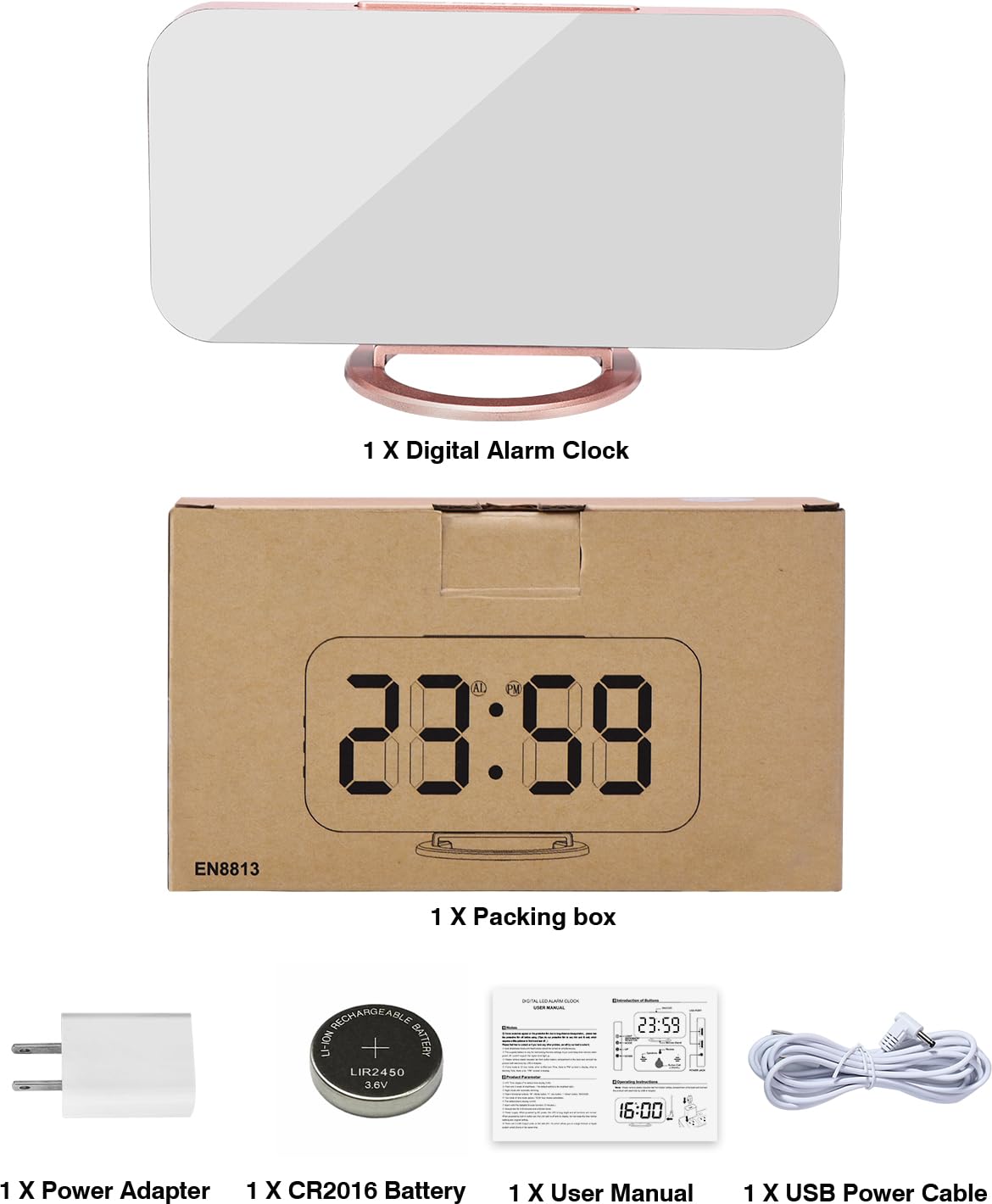 Reloj despertador digital, pantalla grande con espejo LED de 7 pulgadas, con puertos de cargador USB duales, función de repetición, modernos relojes electrónicos de pared de escritorio para
