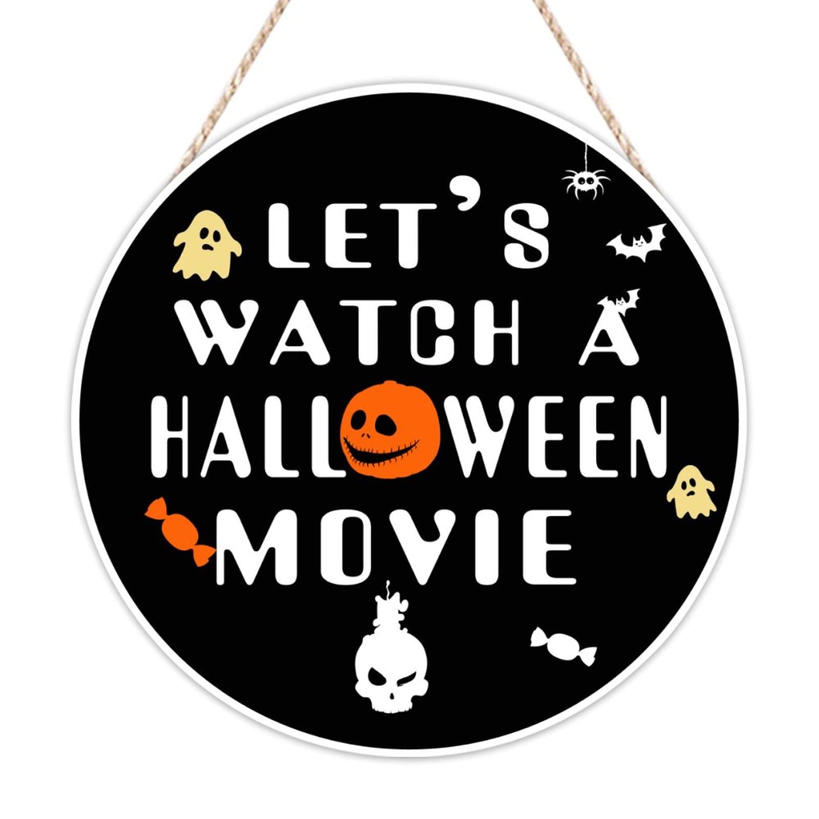 Panneau en bois porte Let's Watch A Halloween Movie finition premium