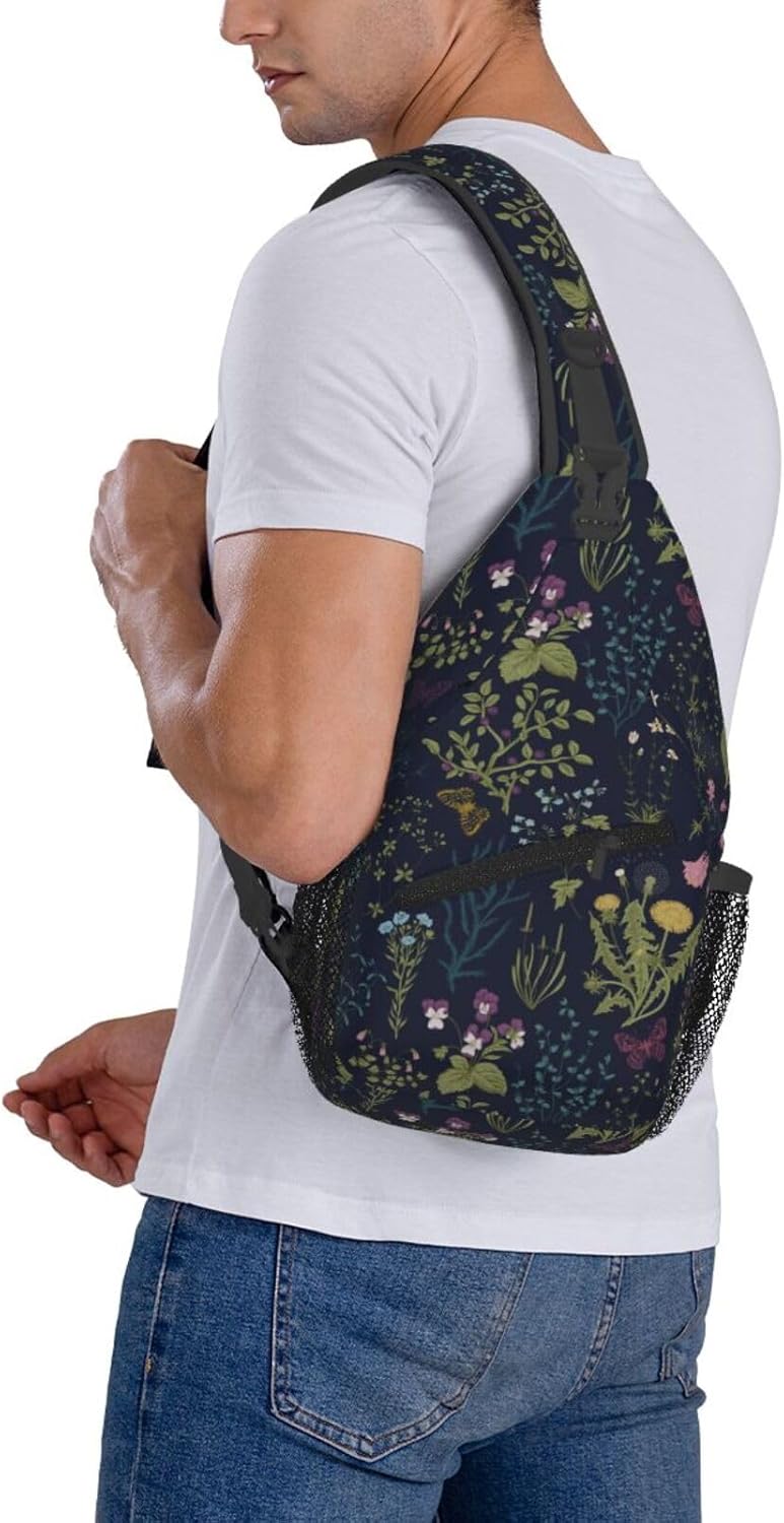 Floral Plant Sling Bag Vintage Garden Plants with Herbs Wildflowers Butterfly Botanical Design Crossbody Backpack Retro Floral Print Chest Shoulder Bag Casual Sports Travel Hiking Daypack - Image 7