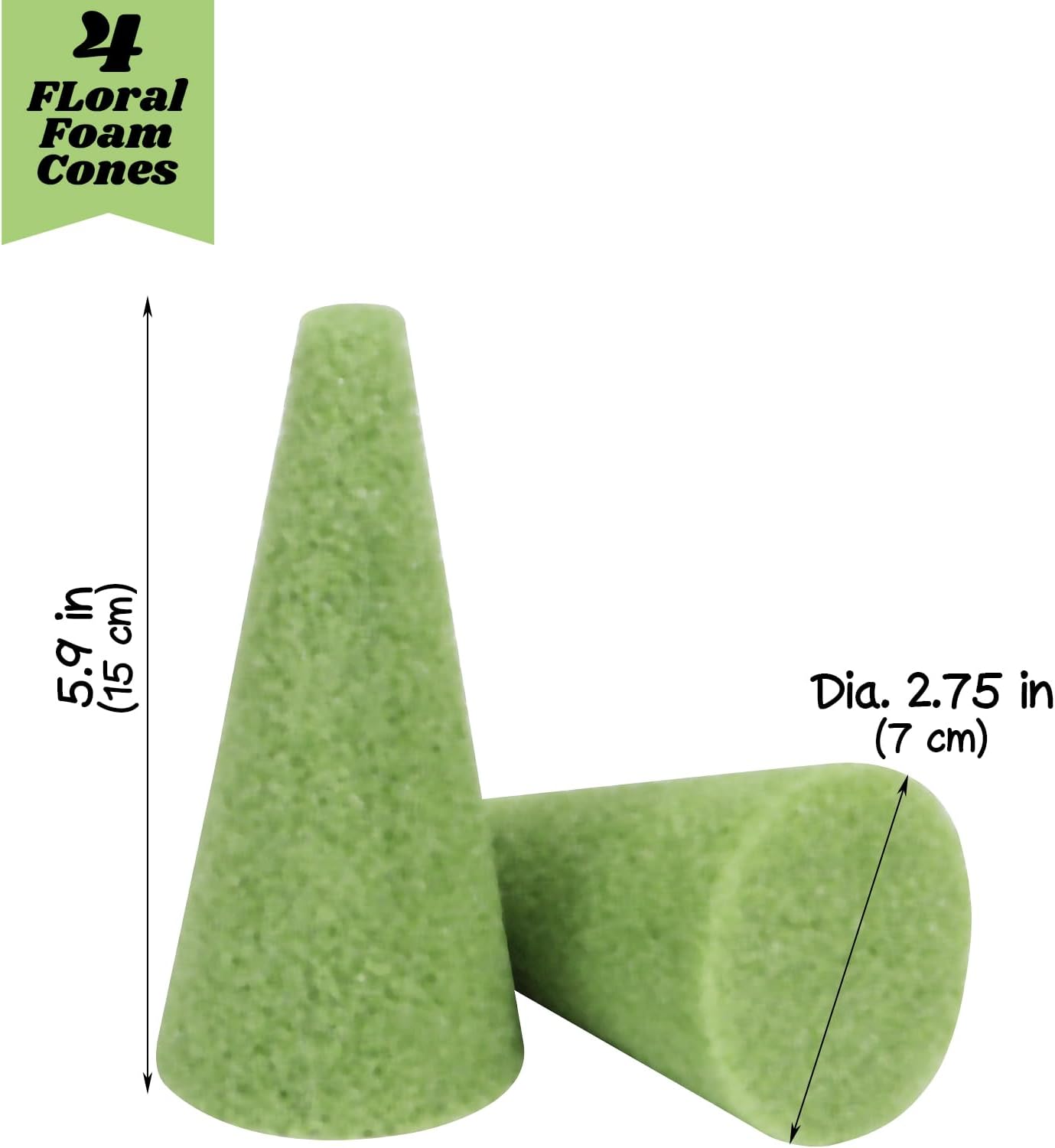 STEFORD 4Pcs Floral Foam Tree Cones, Foam Blocks Green Foam for Flower Arrangements Crafts Florist Wedding Birthday Garden Artificial Flower Holder Vase Plant Decorations 5.9 Inch x 2.75 Inch