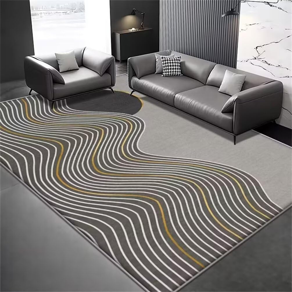 Tapis carré doux gris 160x230cm grand moquette motif abstrait
