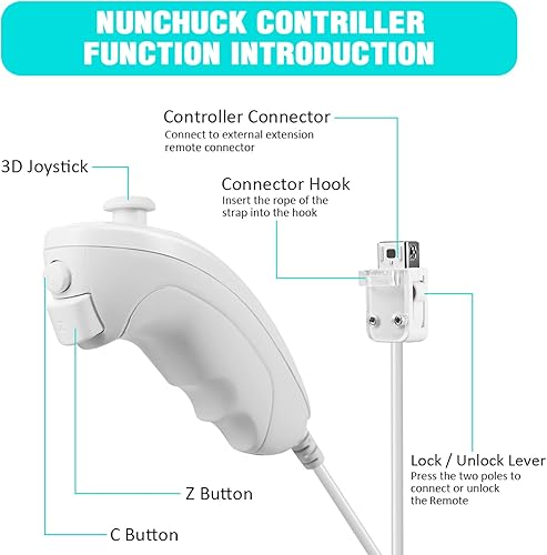 Miniatura 2 de Paquete de 2 controladores Wii Nunchuck, repuesto clásico para mando de mando retro compatible con Wii Wii U, mando de juego para mano izquierda y