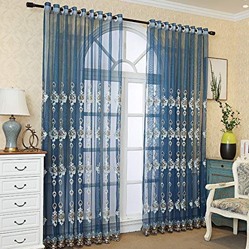 Luxe rideaux transparents brodés bleu oeillets de haute qualité