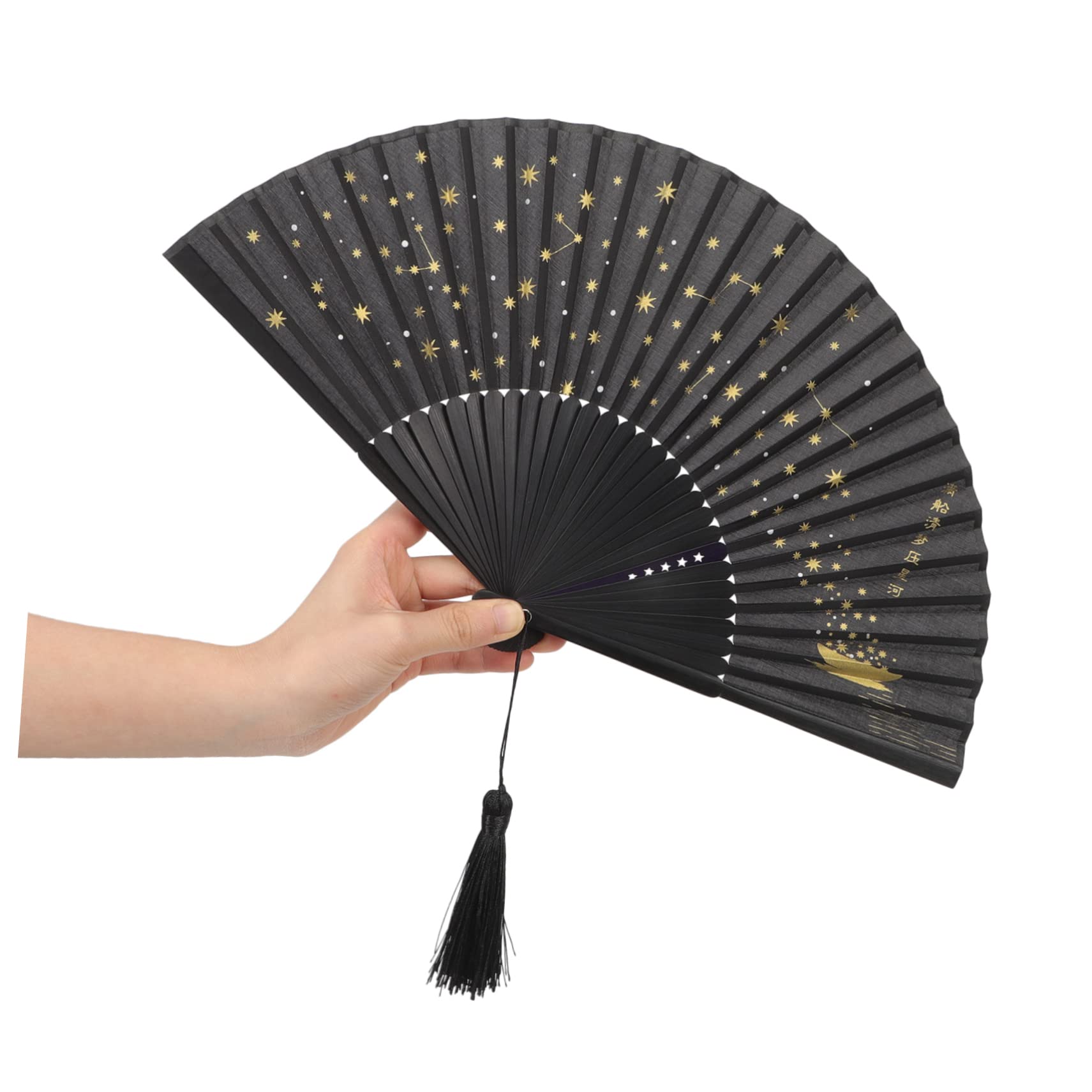 Folding Hand Fan with Delicate Pattern Chinese Style Portable Lightweight for Weddings Parties Dancing and Travel Elegant Bamboo Design with Tassel