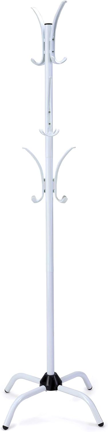 WILSHINE Coat Rack Free Standing Coat Tree Hanger Stand White Metal Modern with 18 Hooks 4 Feet Base