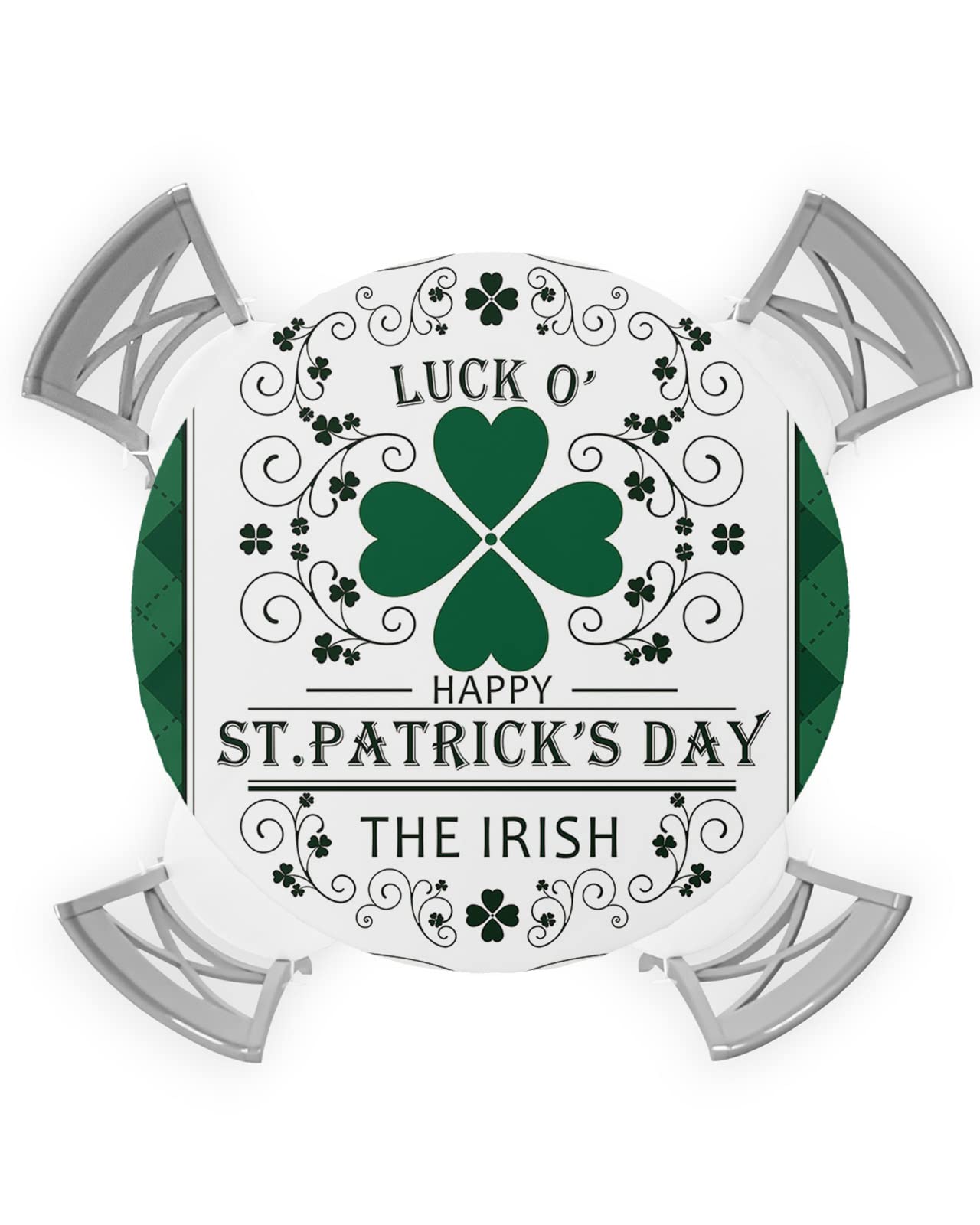 Round Fitted Tablecloth CoverLuck'o Clover Leaf Scotch Check Background St. Patrick's Day Elastic Edge Fitted Table Cover Table Cover,Waterproof Oil-Proof Table Cloth Fits up to 36"-44" Table