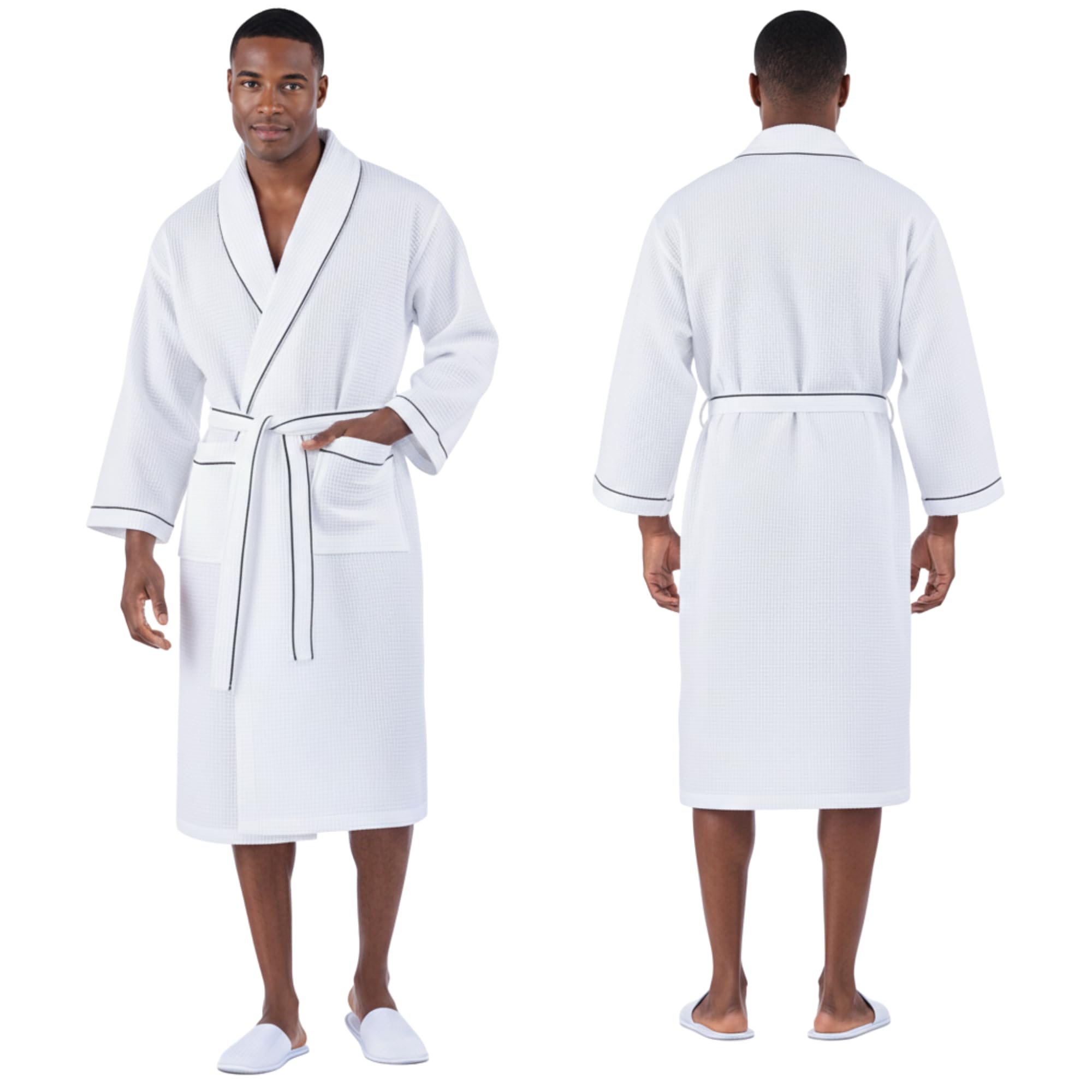 Lotus Linen Men’s Waffle Weave Cotton Bathrobe – Lightweight, Quick Dry Spa Robe, Personalized Robes