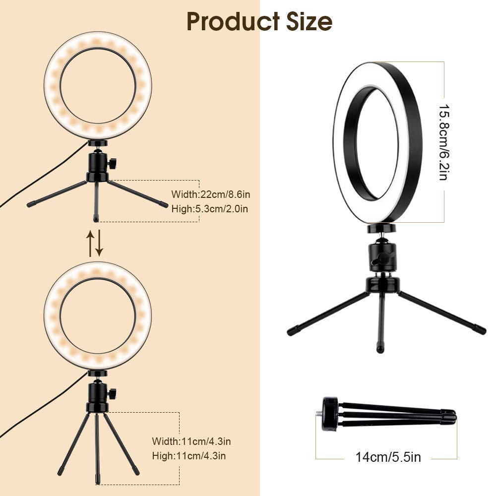 Luce ad anello da 6,2" con supporto per treppiede regolabile Luce ad anello per trucco da scrivania dimmerabile con 3 modalità di illuminazione 10 livelli di luminosità per il trucco in stre