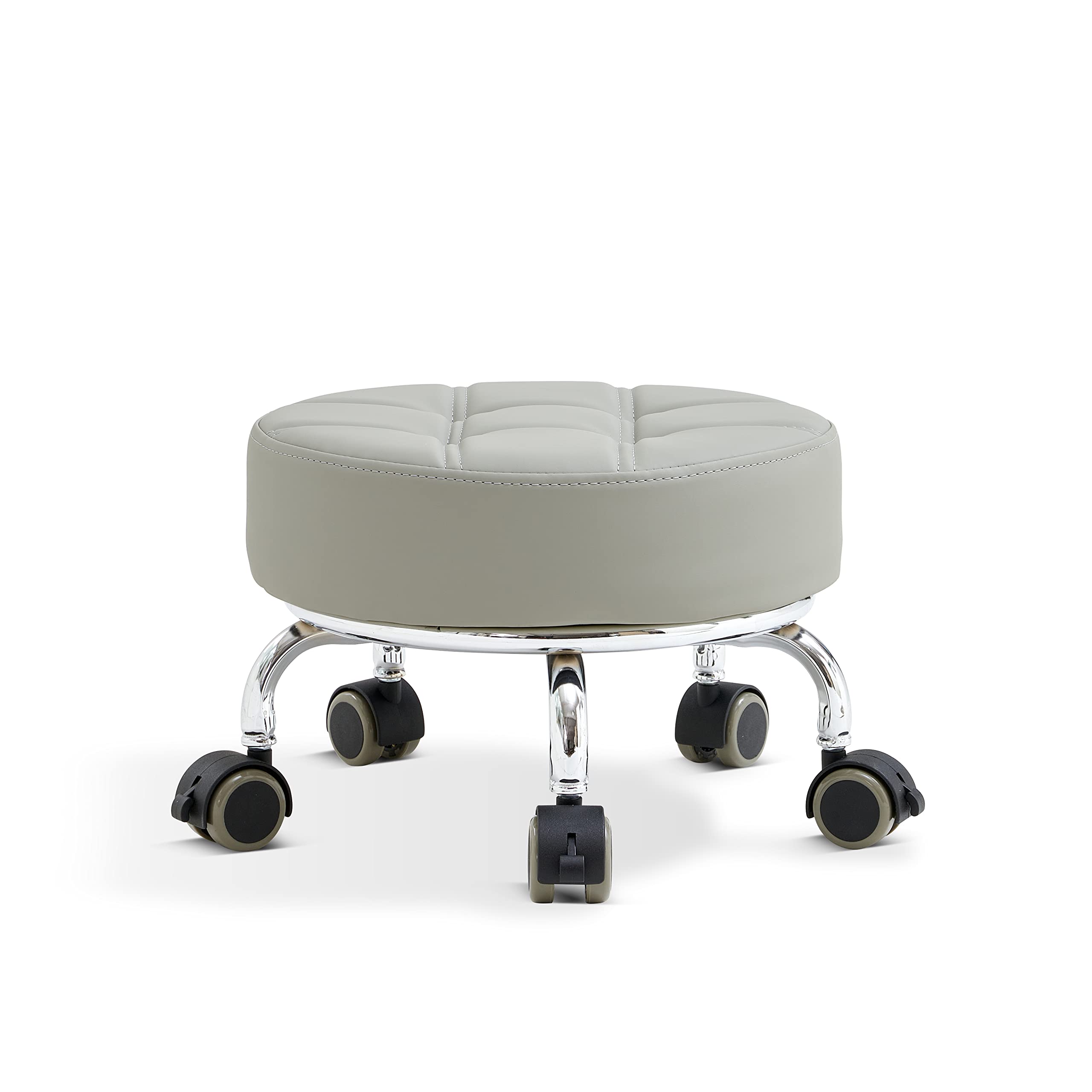 Photo 1 of Grace&Grace Mini Swivel Rolling Scoot Stool with Cushion, Short Rolling Stool with Wheels Heavy Duty for Garage, Gardening, Home, Daily Party, Nail Salon, Spa, Pedicure, Fitness Sport without Back Grey