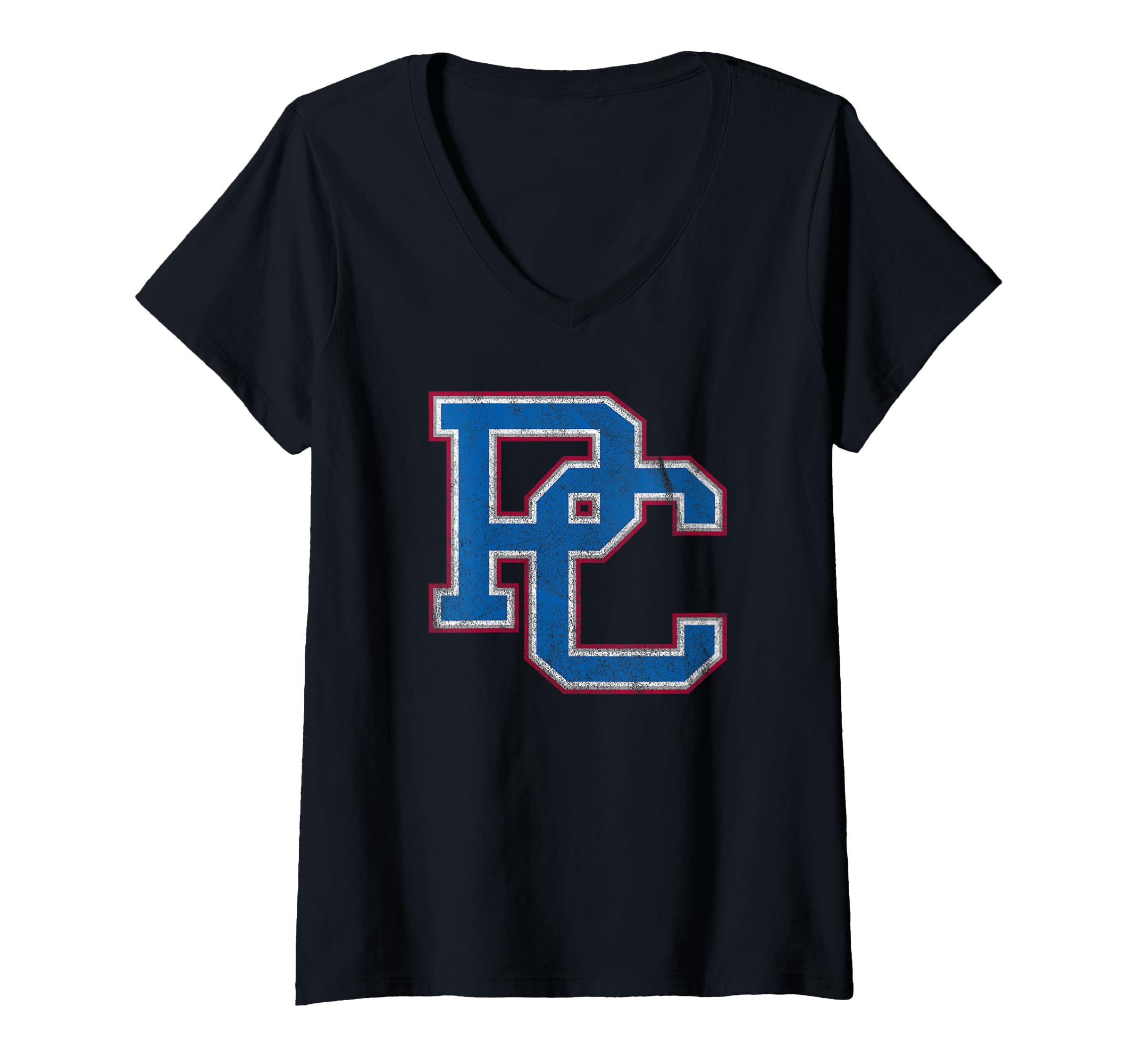 Womens Presbyterian College Blue Hose Distressed Primary V-Neck T-Shirt