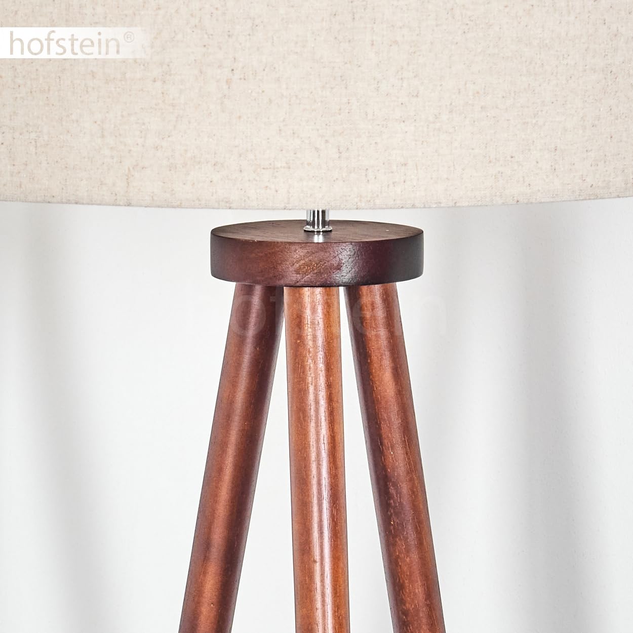 Stehleuchte Flemming, Stehlampe aus Holz/Stoff in Dunkelbraun/Beige/Weiß, Leuchte im skandinavischen Design mit rundem Schirm (Ø 50 cm) u. Fußschalter, Höhe 155 cm, 1 x E27, ohne Leuchtmittel