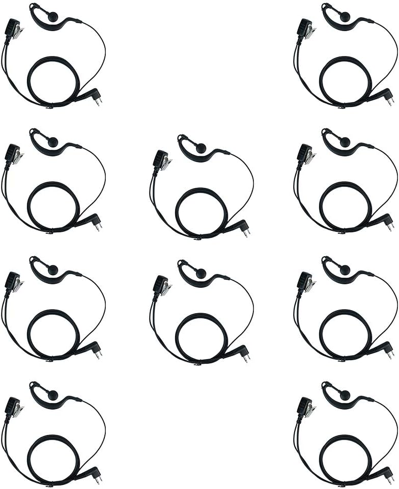 2 Pin G Shape Earpiece Headset with Ptt Mic for Motorola cls1110 cp200 cls1410 cp185 cp200d rdm2070d walkie Talkie 2 Way Radio(10 Packs)