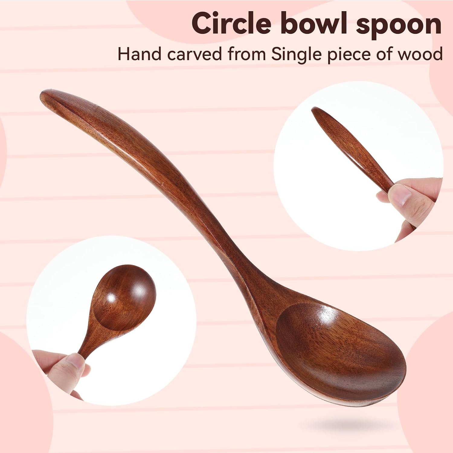 6 Pcs Wooden Soup Spoons 6.8 Inch Wooden Spoons for Eating Asian Soup Spoon Wood Serving Table Spoon Set for Salad Desserts Tea Coffee Snacks Cereal