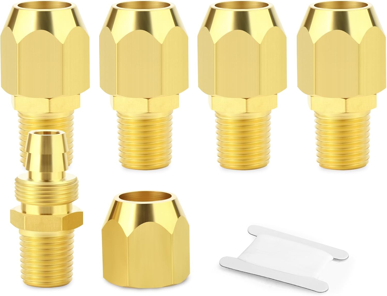 5PCS Brass Pneumatic Replacement Fitting, 3/8" Barb x 1/4" NPT Rigid, Reusable Hose End Repair Fitting, Suitable for 3/8" ID, 1/2" OD air hose