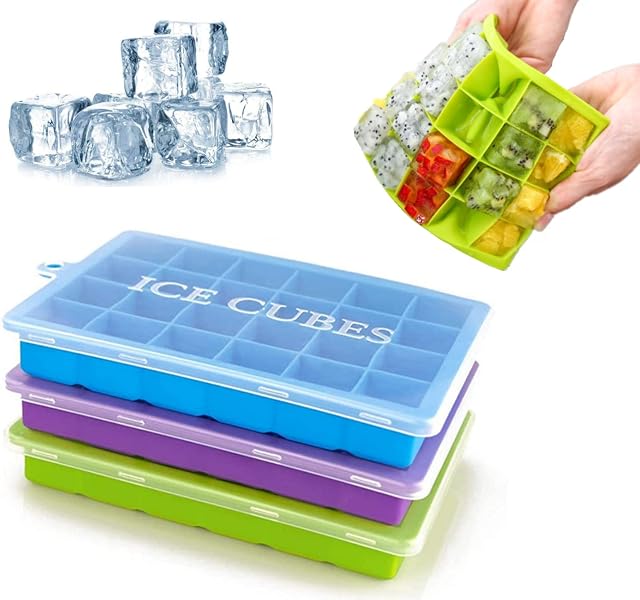 FANXIYA 3 Pack Silicone Ice Cube Trays with Lid, Reusable Clear Ice Maker for Freezer, Small Square Water Moulds for Baby Food& Drinks