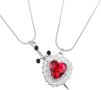 Heart and Sword Necklace for Couples and Couple Red Crystal Gold Matching Necklaces Jewelry for Him and Her
