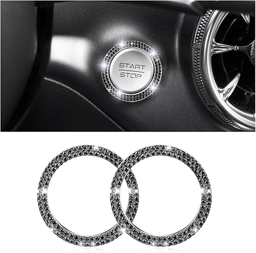 Anillo de decoración de arranque y parada de motor de automóvil con doble diamantes de imitación, 2 calcomanías para botón de arranque, accesorios