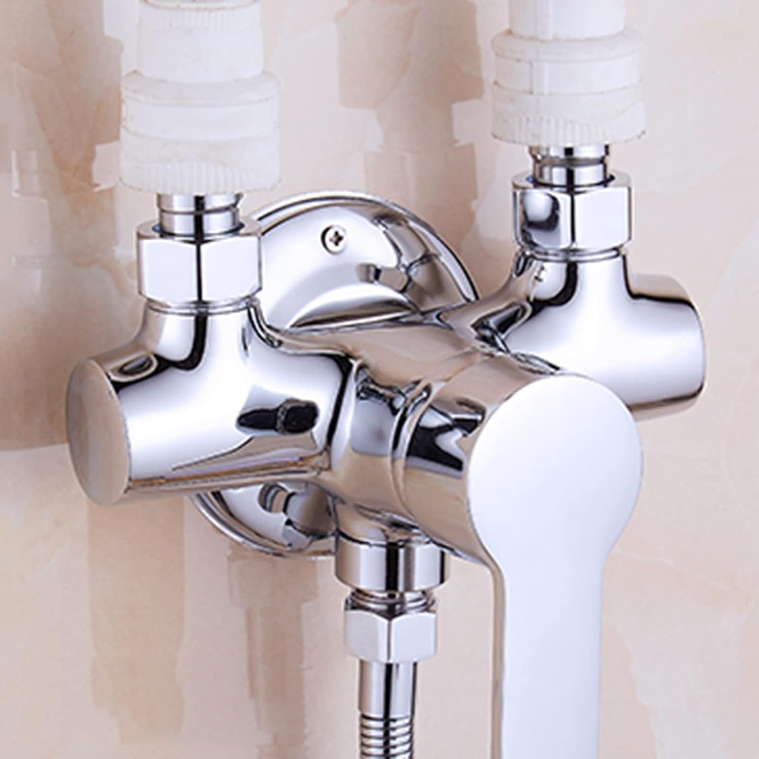 Shower Splitter Mixing Valve Shower Diverter 3 Way 3/4 Hot and Cold Brass Shower Head Diverter with Handheld Mount Three-Way Shower Diverter,Chrome B