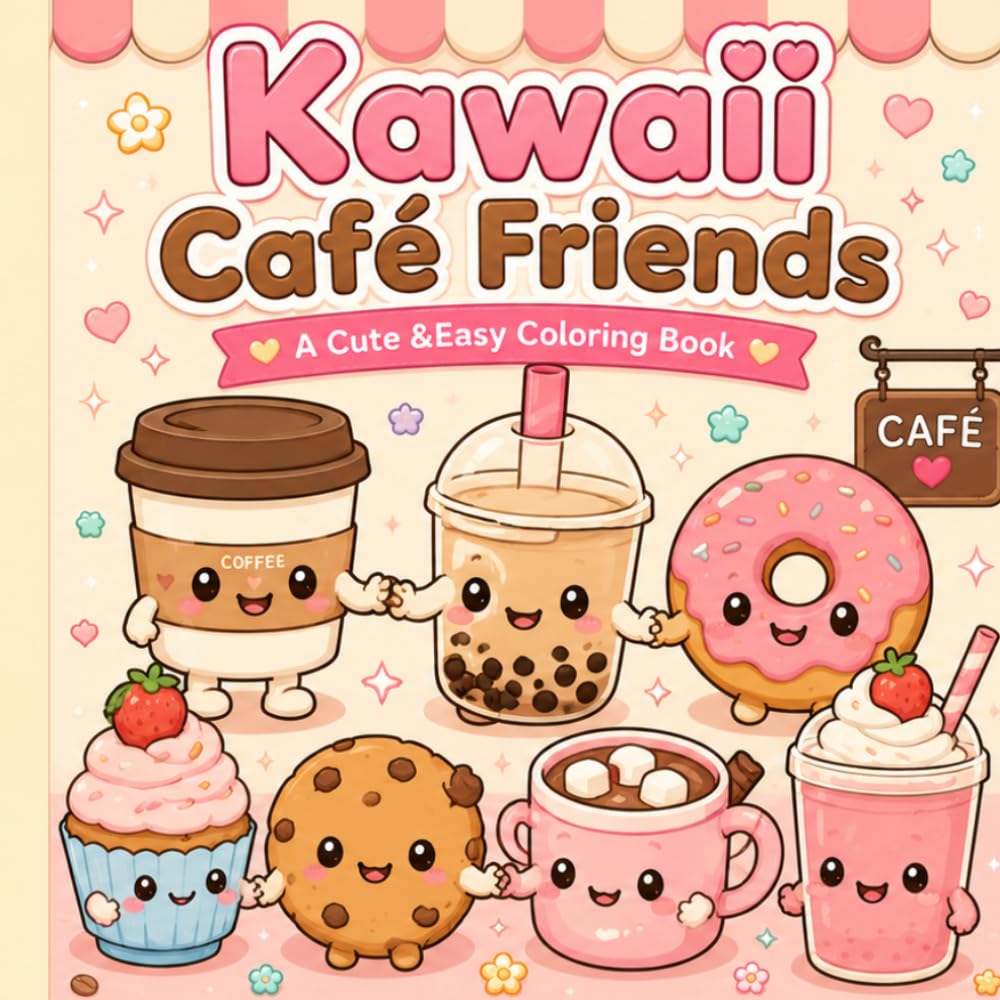 Kawaii Café Friends: A Cute & Easy Coloring Book