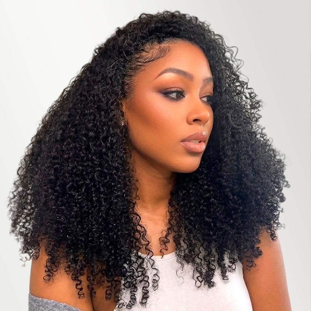 Arabella Afro Curly Half Wig Human Hair No Glueless with Drawstring Jet Black 20 Inch